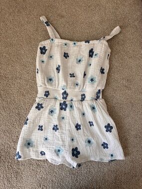 White Romper with Blue Floral Print